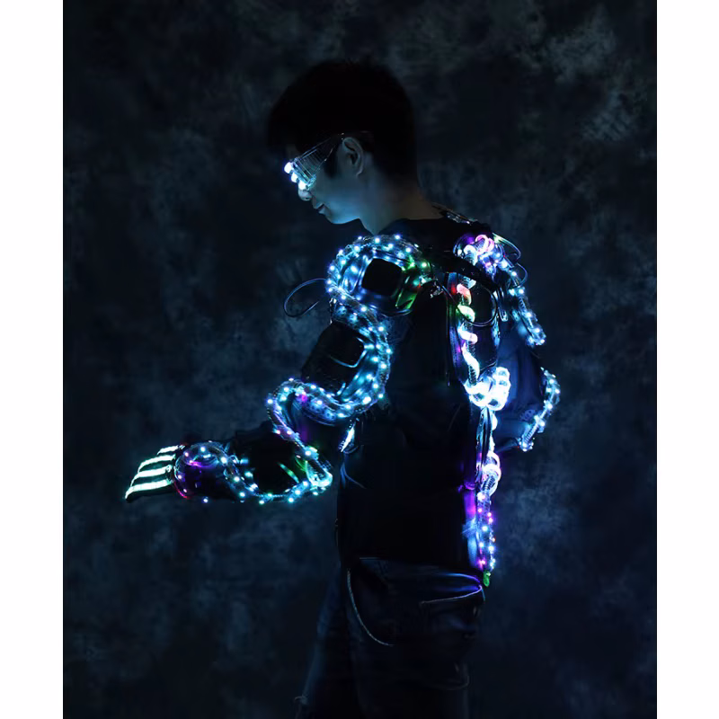 Led Luminous Dragon Armor Costume Men Rgb Halloween Cosplay Punk Light up Suit Glasses Gloves Helmet Party Stage Show