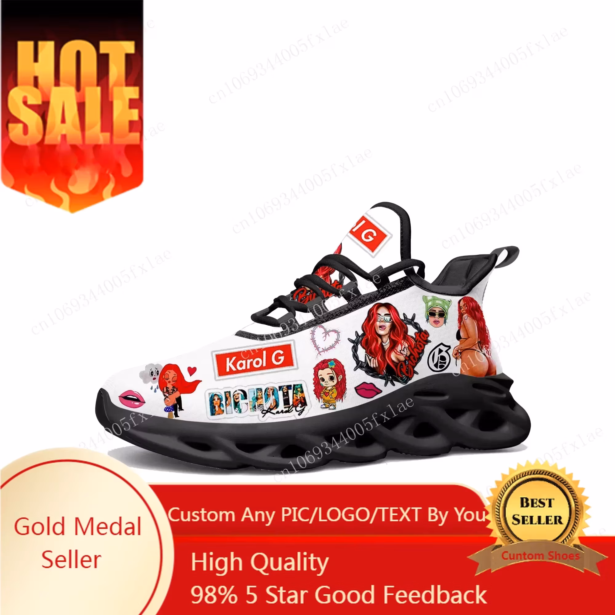 Karol G Bichota Flats Sneakers Mens Womens Sports Running Shoes Quality Sneaker Lace Up Mesh Footwear Tailor-made Shoe Black