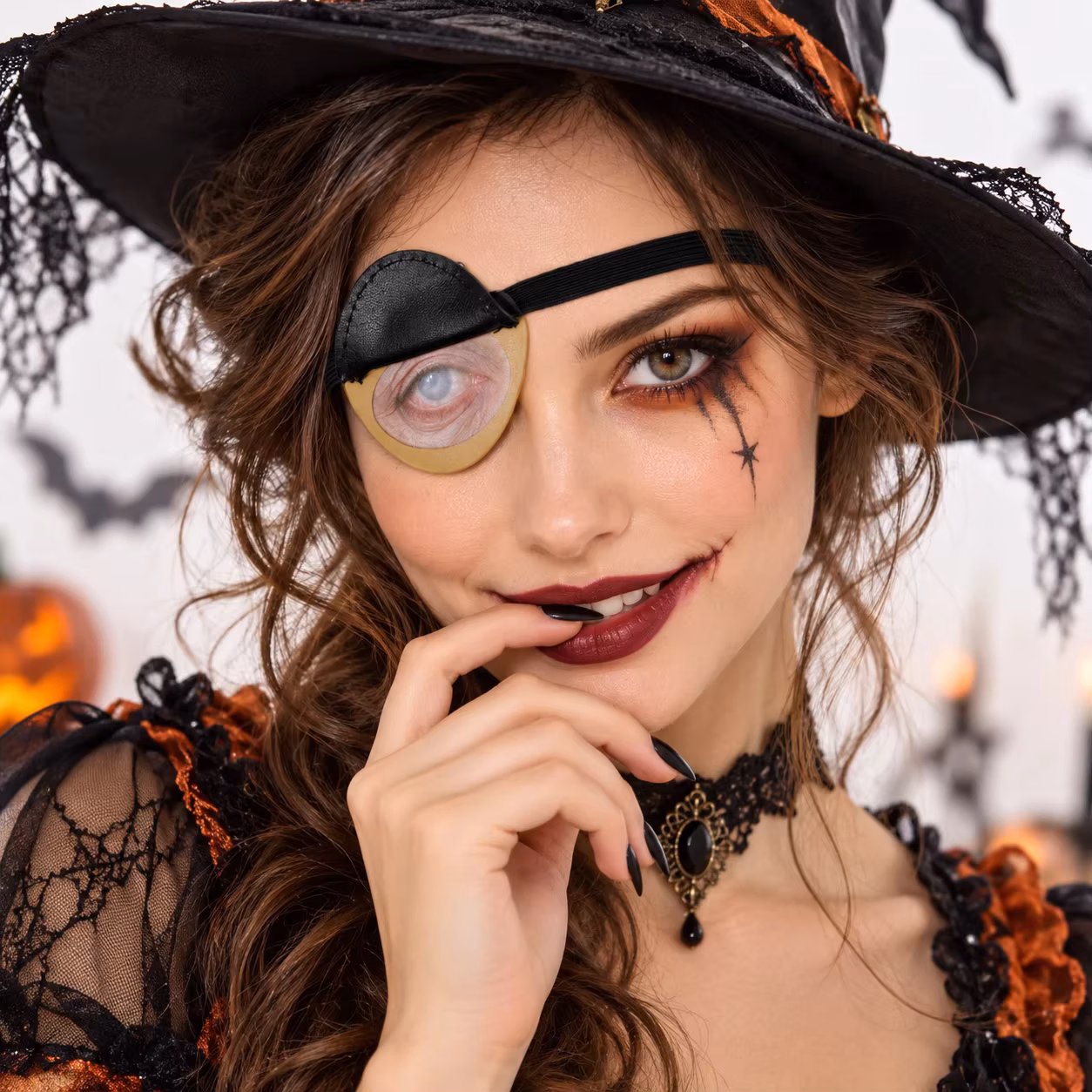 Black PU Leather Pirate Eyepatch, Creative Eye Pattern Halloween Costume Accessory, Gothic Horror Cosplay Larp Party Prop