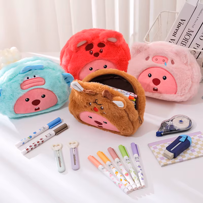 Cartoon Plush Pencil Bag Student Kawaii Storage Bag For Pen Cosmetic Brush Marker Pen Large Capacity Pen Case School Supply
