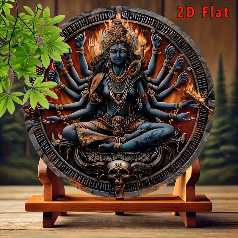 2D Flat, 2D Flat Round Majestic Kali Goddess Vintage-Inspired Aluminum Wall Art - 7.8x7.8" Metal Sign for Home, Bar, Cafe & Beac