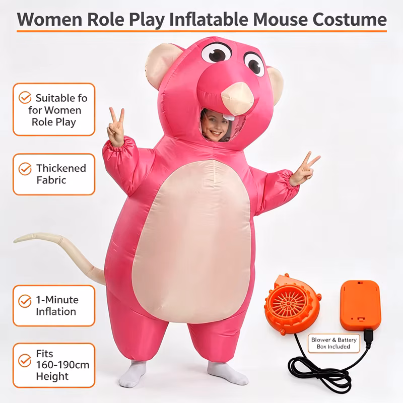 Cartoon Mouse Inflatable Costume for Adults Men Women Mascot Suit with Blower Fan Battery Pack Halloween Cosplay Party