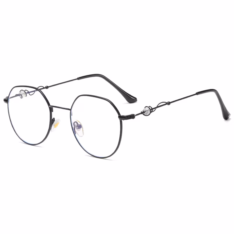Elegant Crystal Embellished Round Eyeglasses Women Blue Light Blocking Metal Thin Frame Clear Lens Fashion Literary Glasses 6 Co