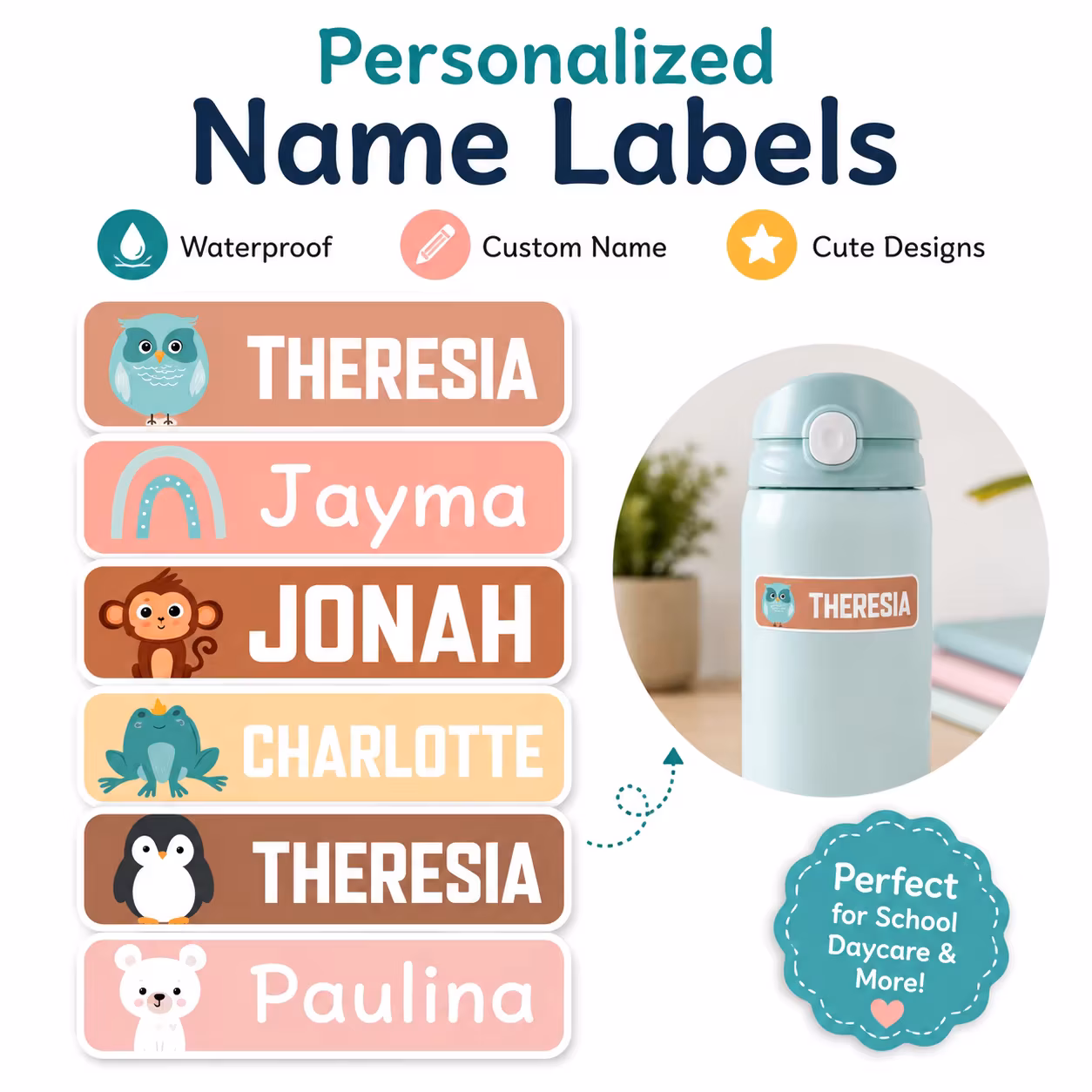 Customized Photo Name Class Stickers, Personalized Student Labels, Suitable for Books, Notebooks, Pencil Cases, Water Bottles, Lunch Boxes, and School Supplies