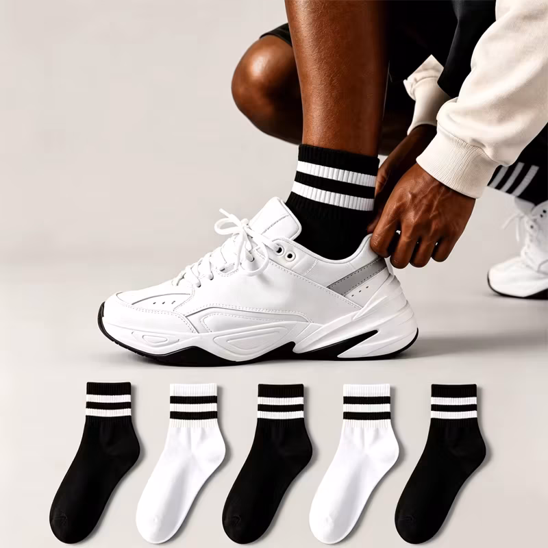 5 pairs different combinations Twin Stripe Mid Calf Socks Minimal Street Elastic Light Socks For Men Casual Everyday Matching