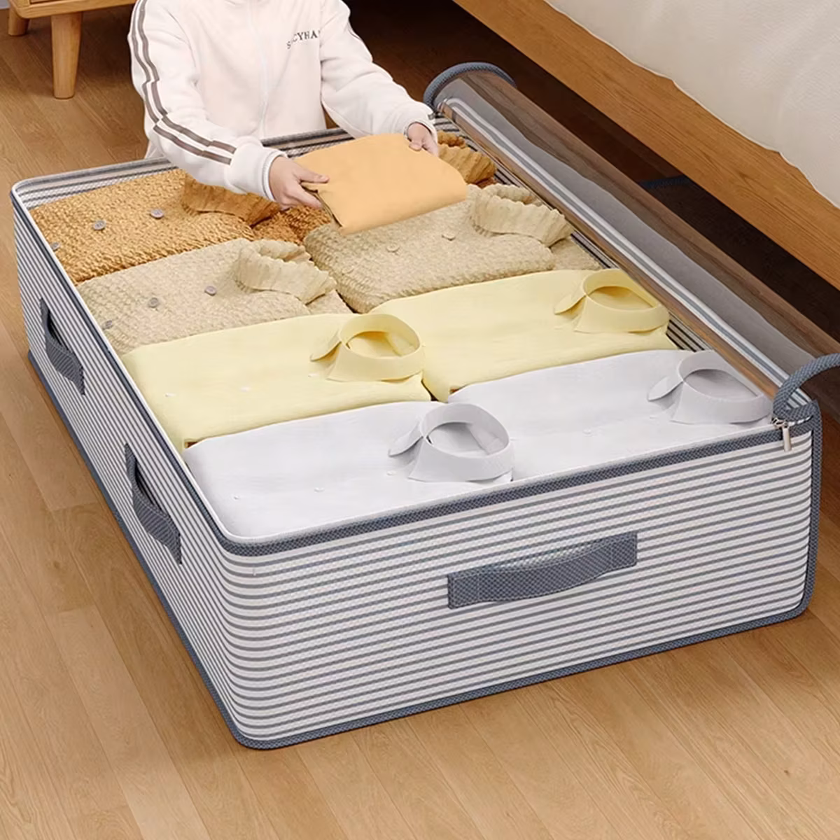 Heavy-duty under-bed storage bag Foldable storage box with large transparent window suitable for closets Dorm bedding clothes