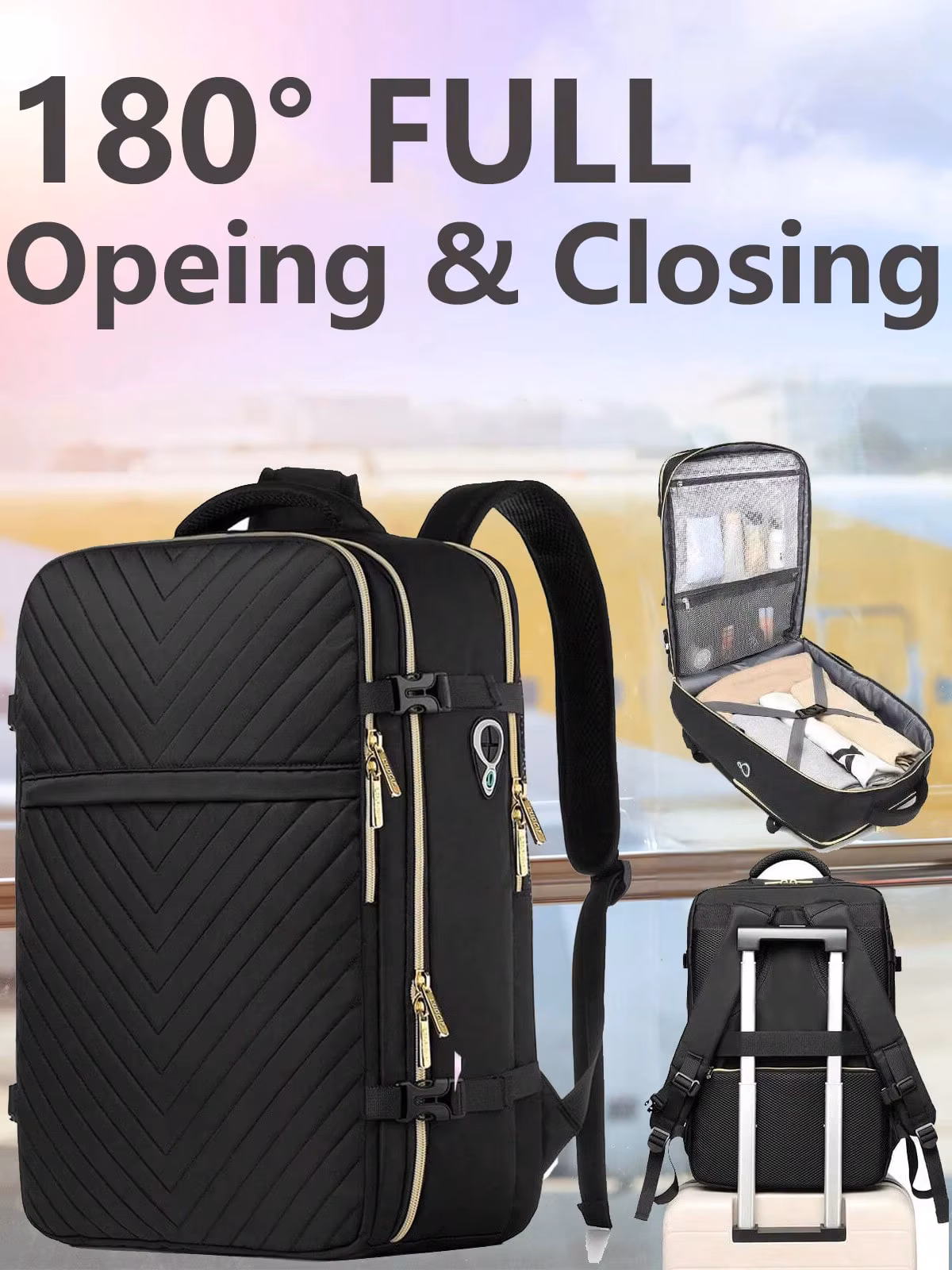 Large Carry On Travel Backpack - Flight Approved Waterproof Anti-Theft Luggage Daypack For Women Men Fit 17 Inch Laptop Business Weekender Overnight Backpack College Bag Personal Item Size Black