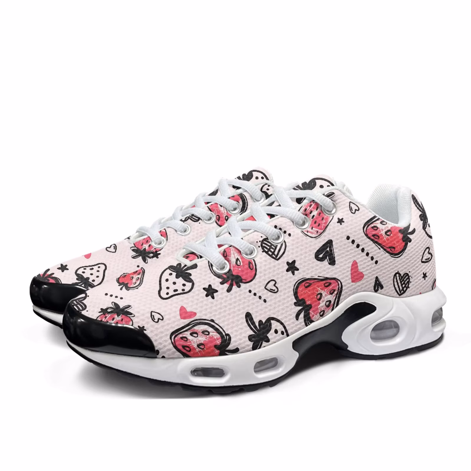 Xixirimido Air-Cushioned Sneaker Women's Running Shoes Men's Commuter Sport Lightweight Breathable Soft Comfortable Strawberries
