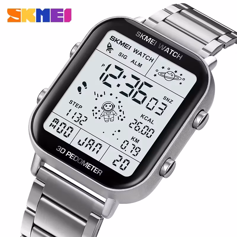 Skmei Back Light Display Sport Pedometer Digital Watches Mens Stopwatch Countdown Wristwatch Calendar Calorie Calculation Clock