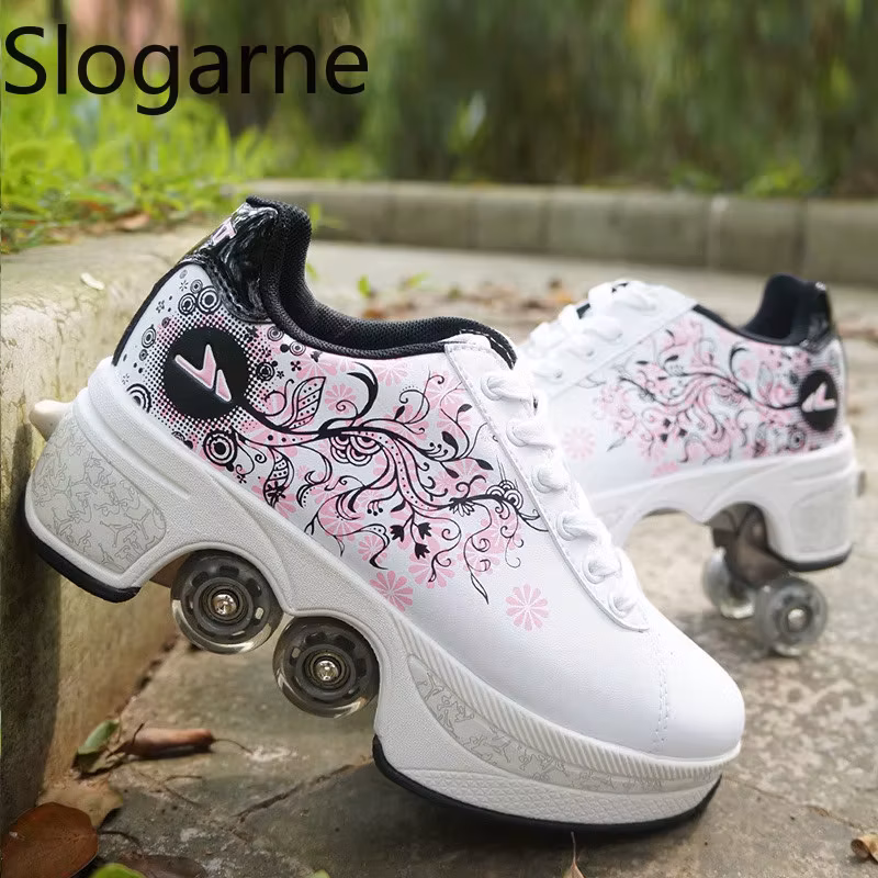 Women 4 Wheels Deformation Roller Skates Shoes Men Casual Sports Sneakers Inline Skates Shoes Male Parkour Runaway Sneakers