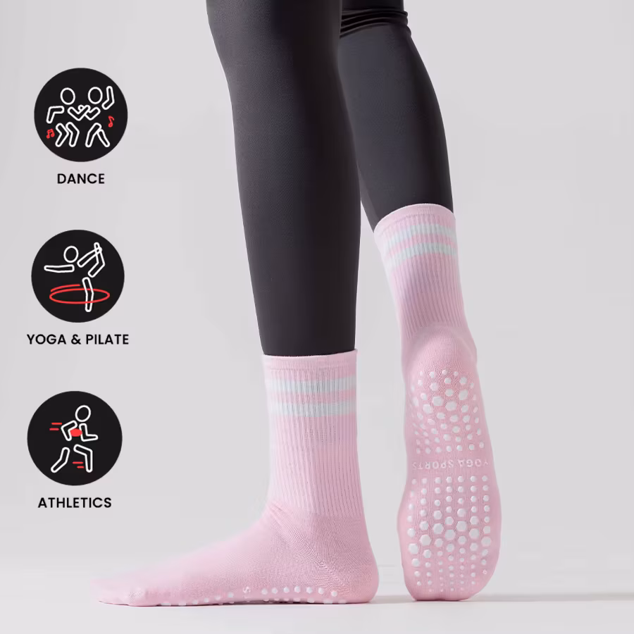 Mid Length Women's Anti Slip Socks, Double Striped Prati Yoga Socks, Fitness Anti Slip Socks, Ballet Socks, Sports Socks