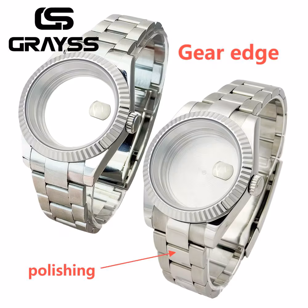 For Oyster Bracelet Strap Datejust 36/39MM Watch Case Fit NH34 NH35 NH36 Movement Sapphire Gear Edge 200m Waterproof Watch parth