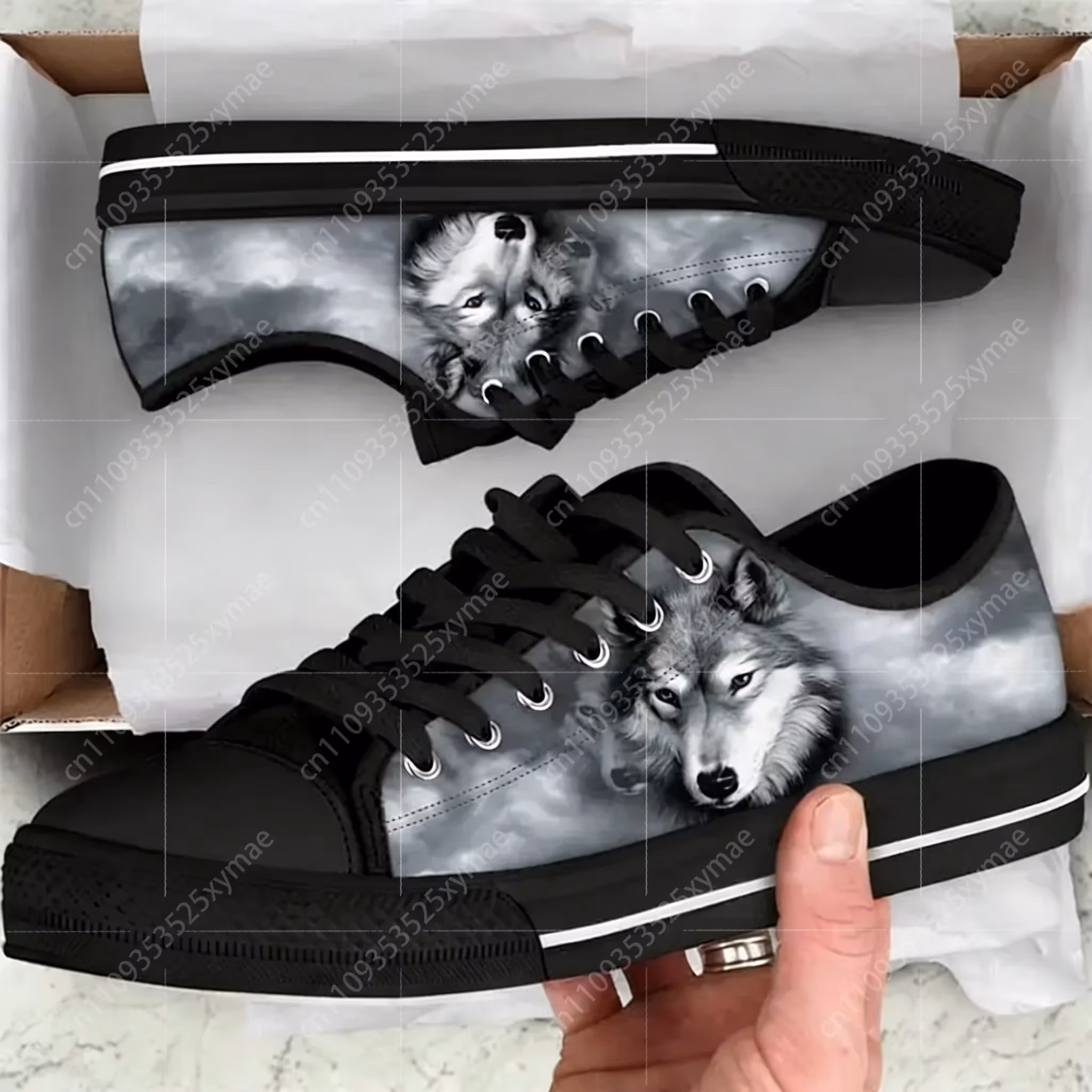 S 3D Animal Wolf Print Men Shoes Classic Canvas Vulcanized Shoes for Teen Boys Casual Comfortable Flats Winter Sneakers