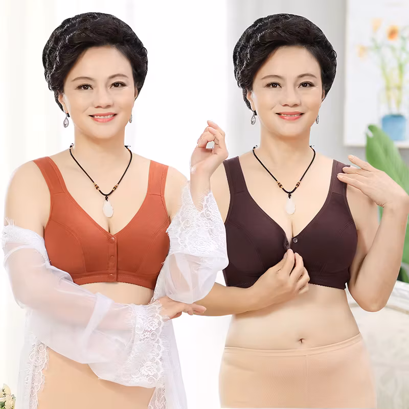 Ladies Front Button Plus Size Solid Color Underwear Fashionable Ultra-thin Soft and Comfortable Vest Style Fixed Cup Underwear