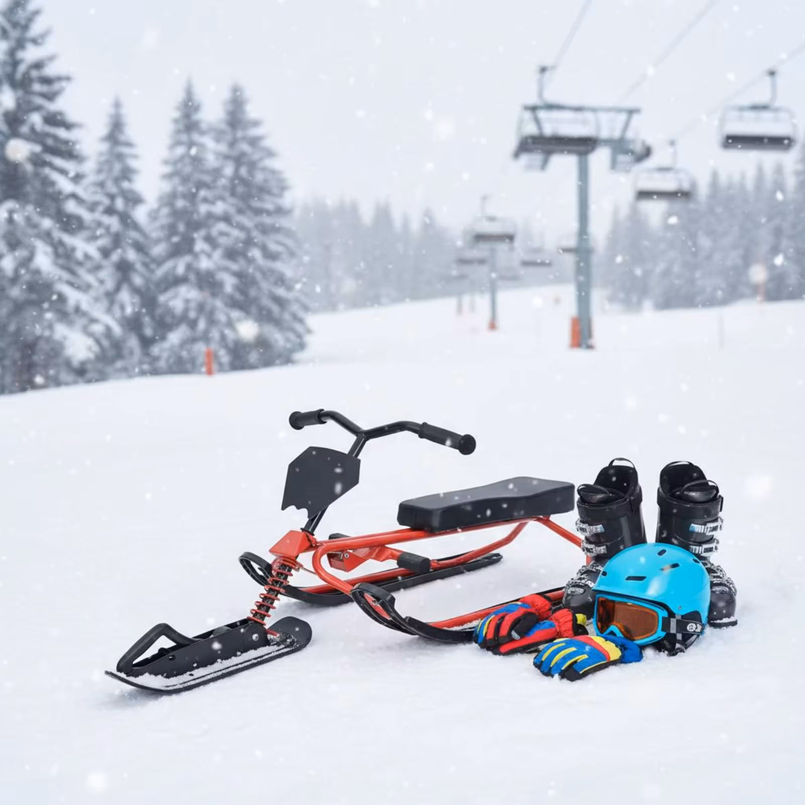 Brake Sled Multi-Surface Use Steering Sled Ride on Snow Sled Scooter Adjustable Seat Outdoor Sports Equipment for Adults