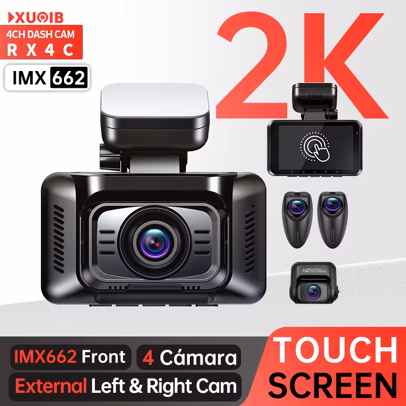 Xuoib RX4C 2K 4CH Gps Dash Cam for Car IMX662 External Left&Right Cam 4'' Touch Screen 24H 360° Parking Monitor WiFi Car Dvr