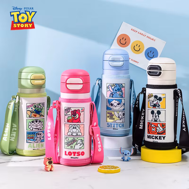 Disney Stitch Children's Water Bottle for School Use 316 Stainless Steel Insulated Cup with Dual-Drink Lid Water Flask with Cup