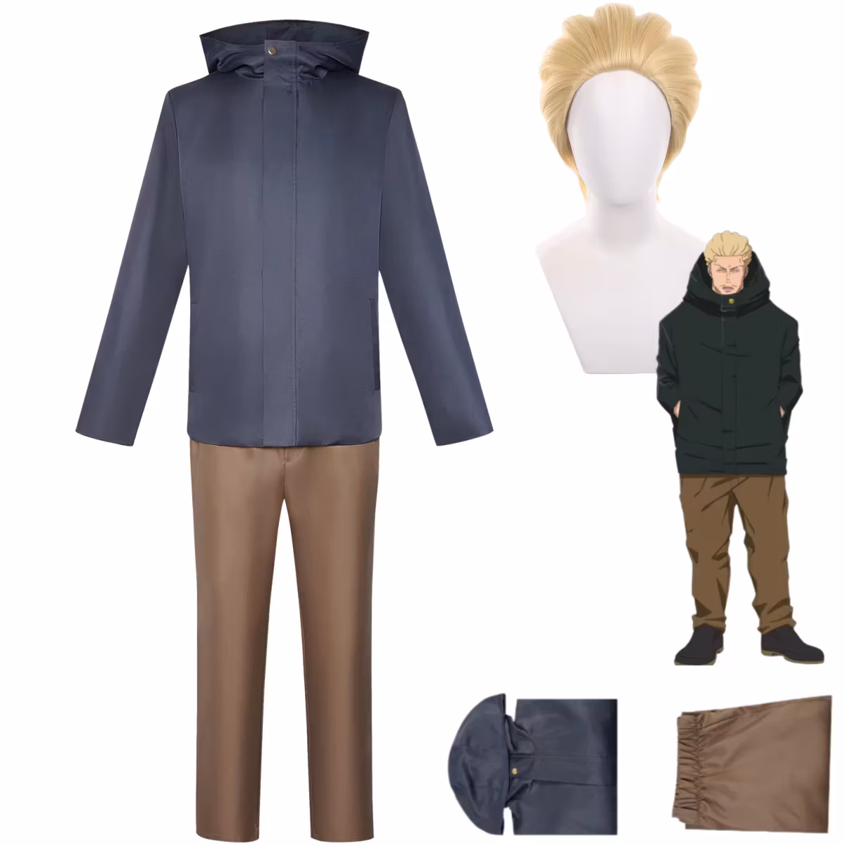 Anime Jujutsu Kaisen Hakari Kinji Cosplay Costume High School Uniform Hooded Coat Wig Adult Man Halloween Carnival Suit