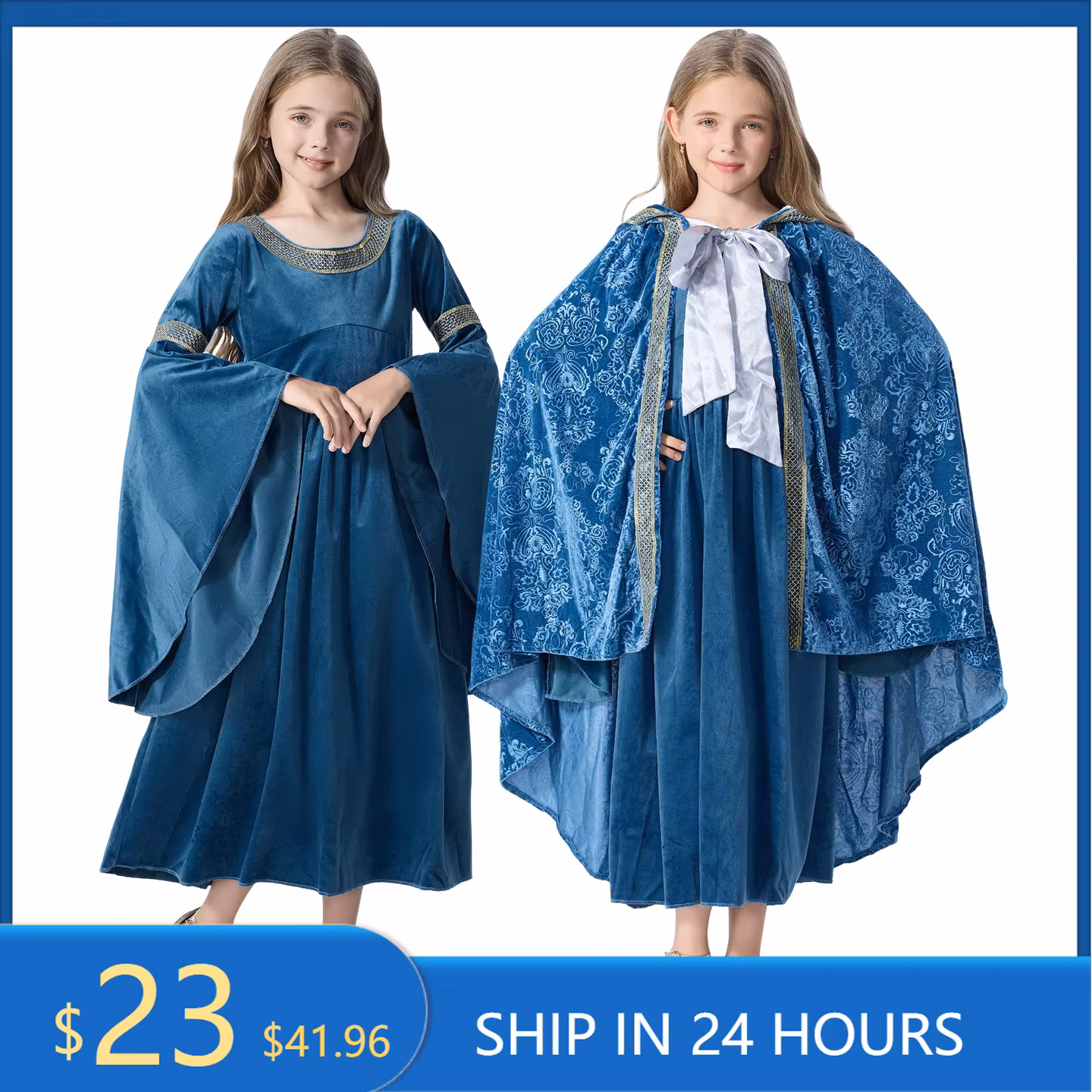 Medieval Cosplay Princess Dress Girls Elf Queen Costume Halloween Performance Outfit Fancy Dress Vintage Medieval Dresses Cloak