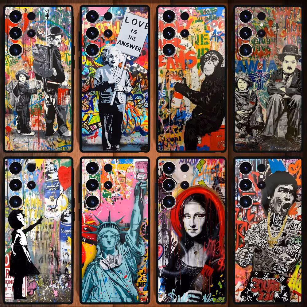 Banksy Graffiti Art Phone Case For Samsung Galaxy S25 S24 S23 S22 S21 S20 Plus Ultra Note20 Soft Black