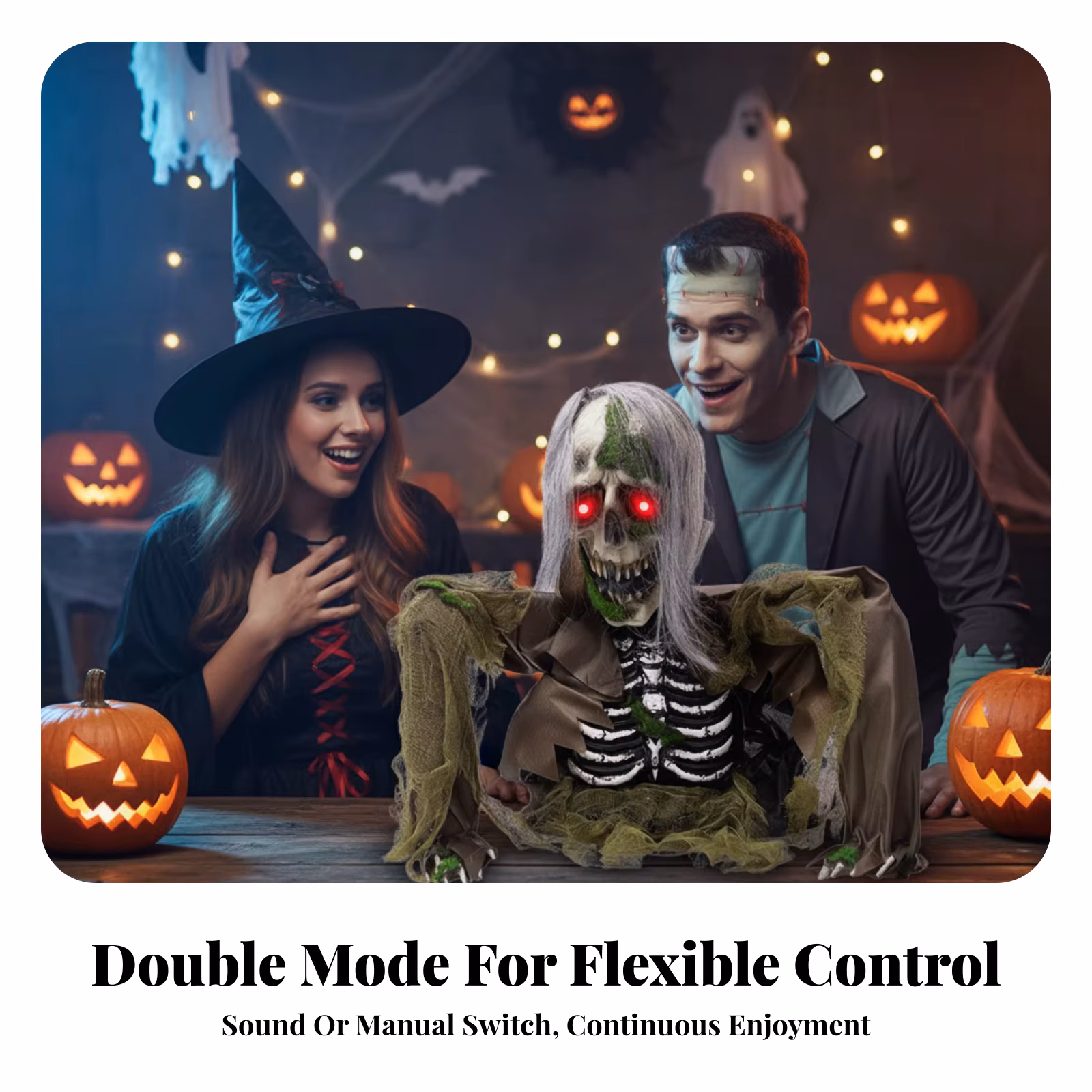 Tattered Gauze Cloth Half-Body Zombie Skeleton Motion Sound Zombie Skeleton Realistic Details Halloween Decor No Assembly Needed
