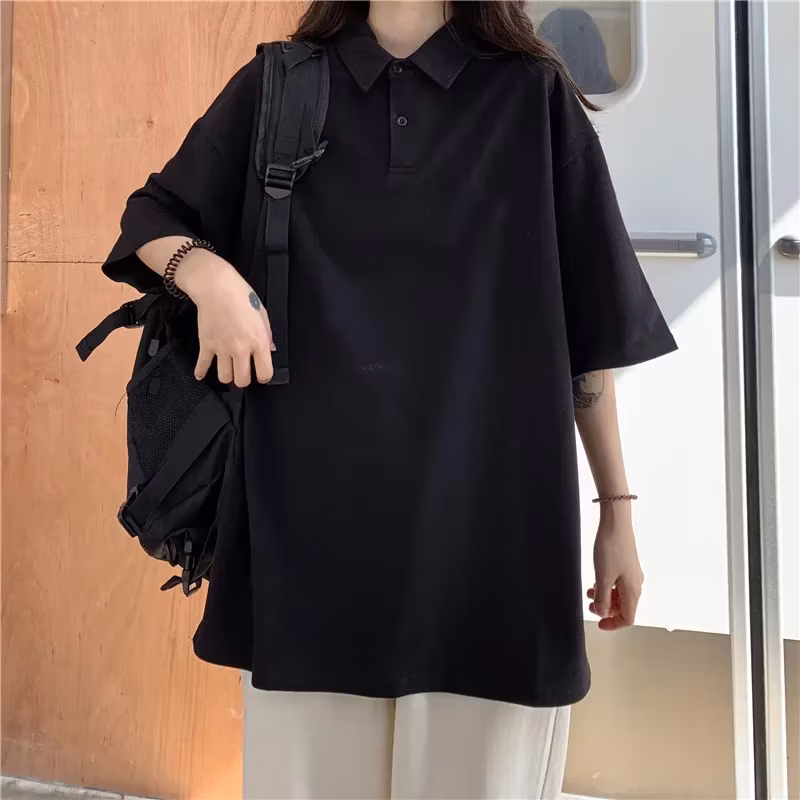 Summer Female Student School Uniform Solid Color Academy Style Fashion Sports Polo Shirt Polo Neck Loose Casual
