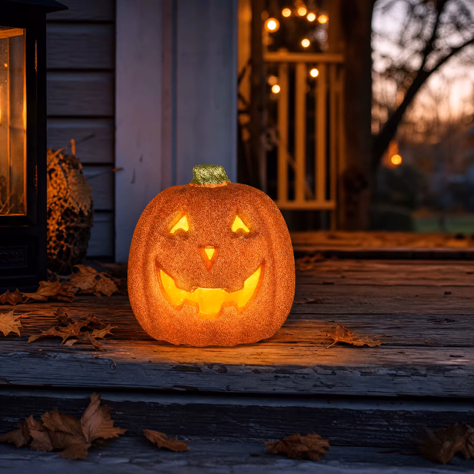 Pumpkin-Shaped Led Decoration with Green Stem Indoor Outdoor Jack-O'-Lantern Jack-O-Lantern Freestanding for Halloween