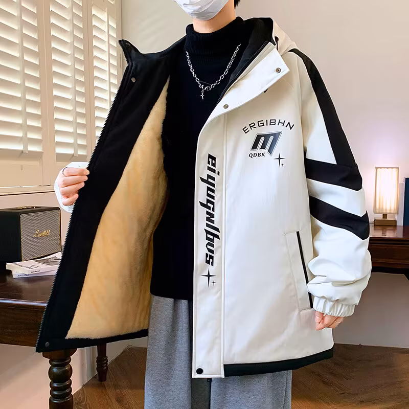 Fashion Men's Fleece Thick Warm Hooded Jackets Autumn Winter Casual Plush Coats Youth Street Wear Windproof Padded Clothing