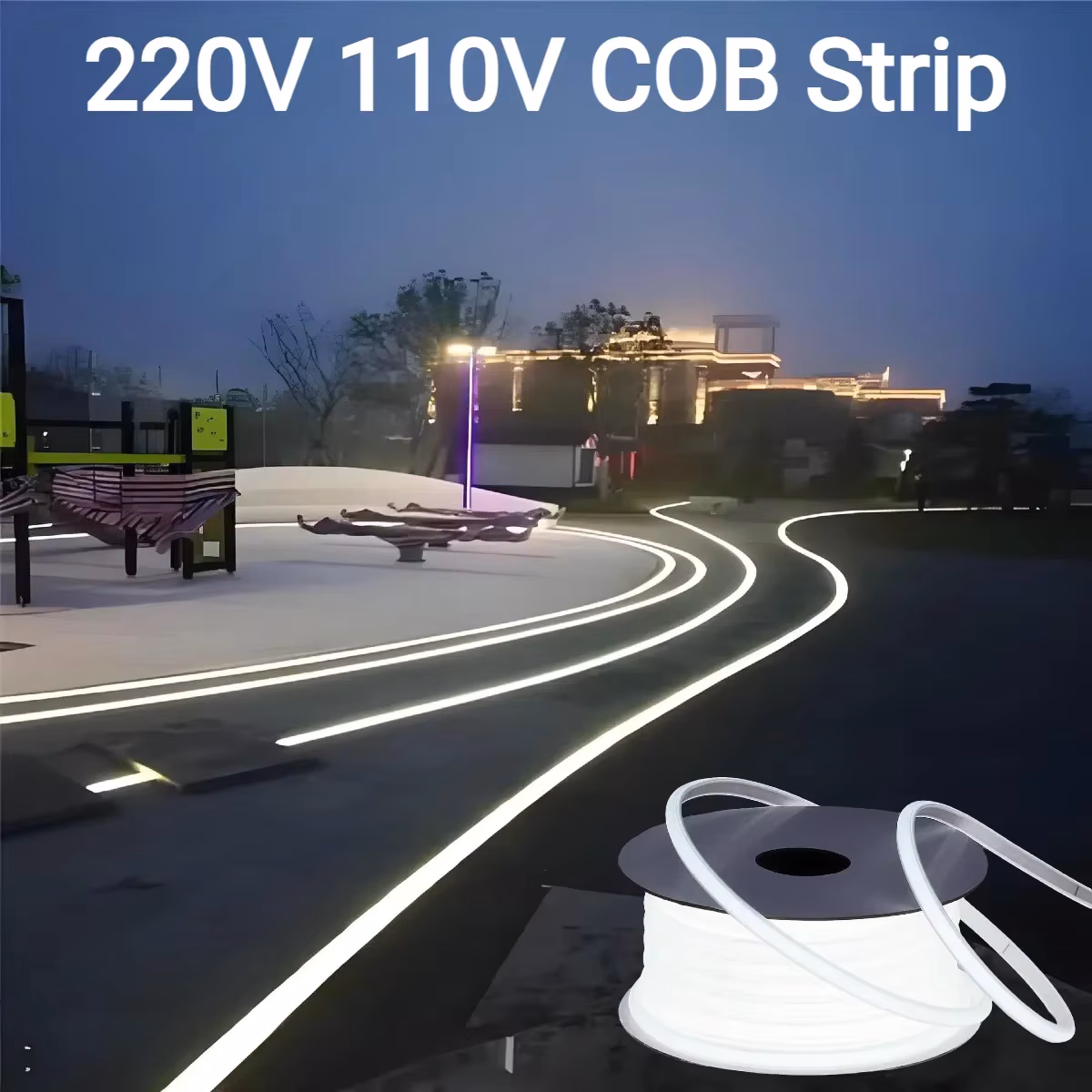 220V 110V Pure Silicone Gel Cob Led Strip Light 30M 20M Waterproof Outdoor String Light 288LEDs/M High Density For Garden Villa