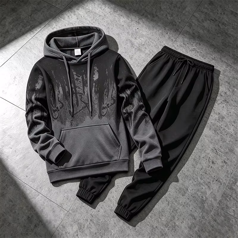 Autumn Winter Men's Hoodies Tracksuit Casual Splashed ink Sweatshirts Outdoors Sports Jogging Clothing Street Single Tops Pants