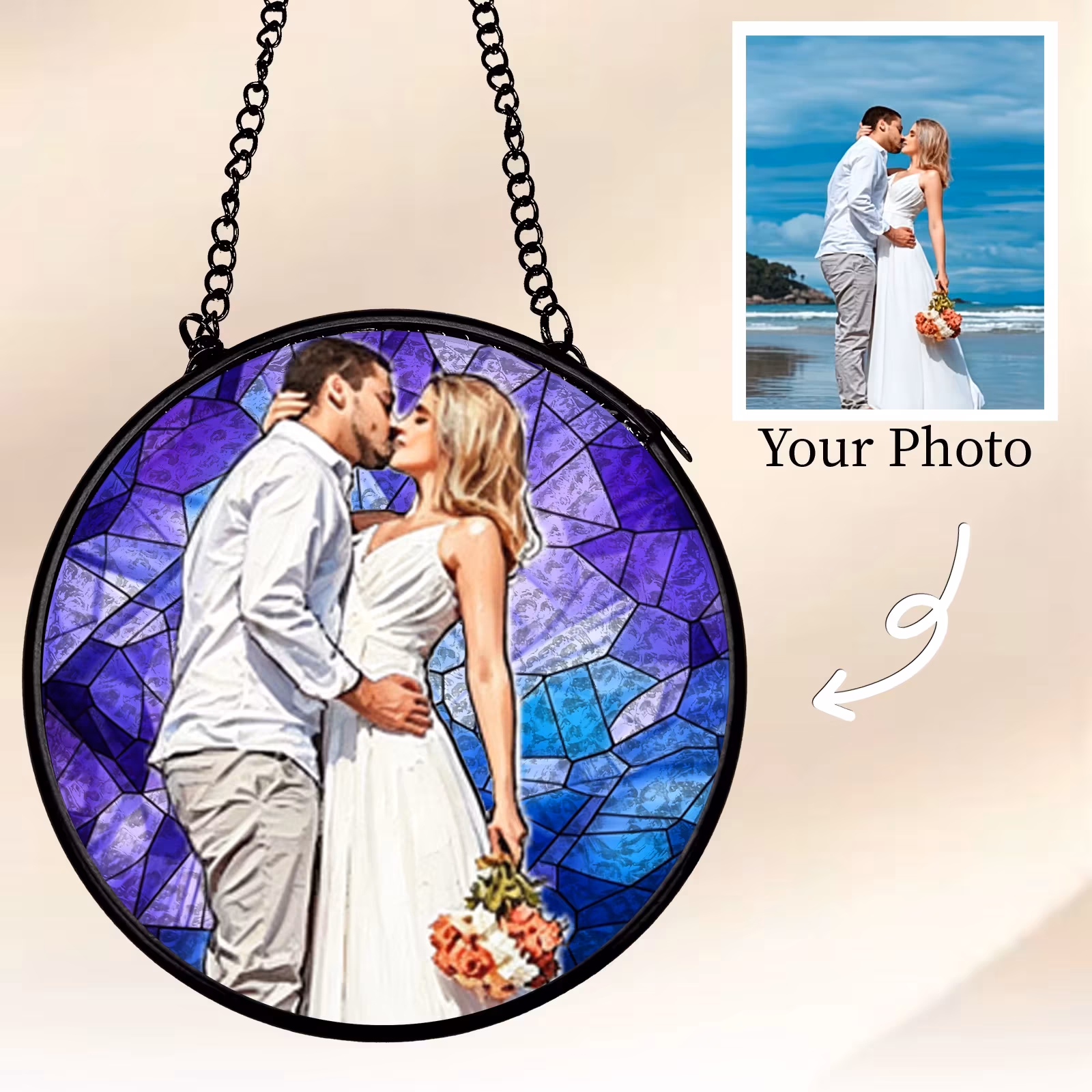 1 pc Personalizar photo Window glass sun catcher hanging with chain For Graduation,Her She,Your Lover,Friends,Bedroom.