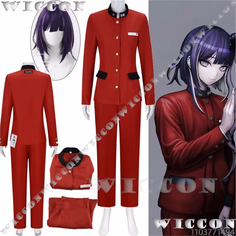 Tsukumo Ima Hundred Game Cosplay Line Red School Uniform Student Suit Purple Wig Halloween Carnival Party Man Clothes Cos Prop