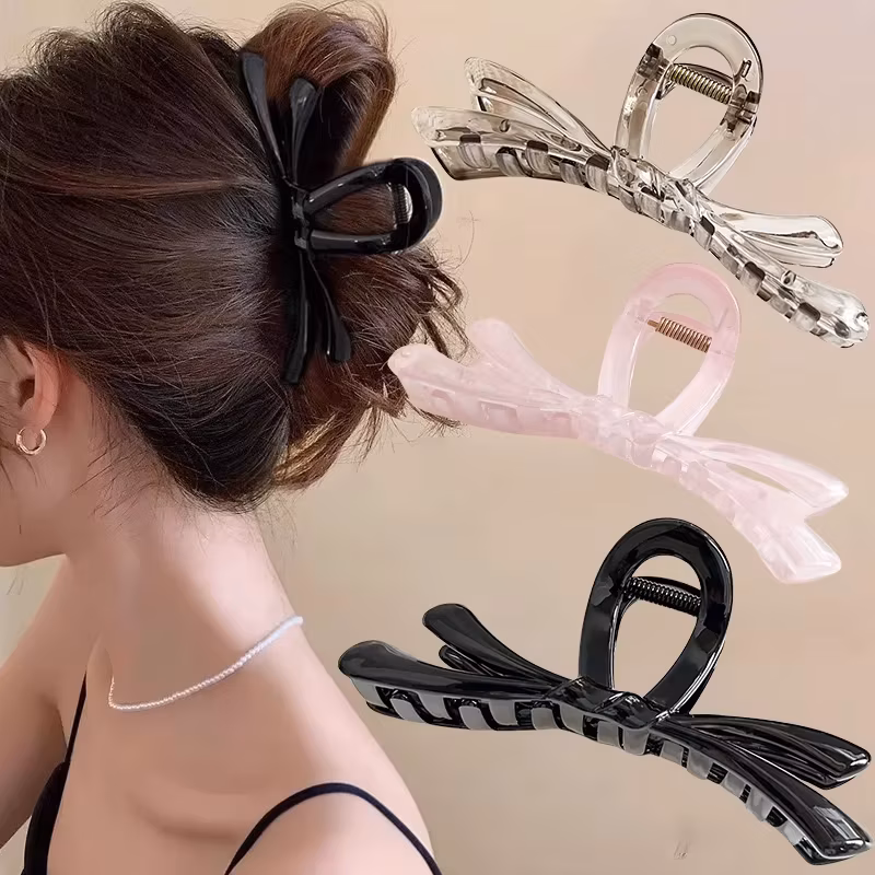 2/4PCS Large Bow Ribbon Hair Claw Crab Sweet Barrettes For Women Girls Acrylic Shark Hair Clip Hairpin Ponytail Hair Accessories