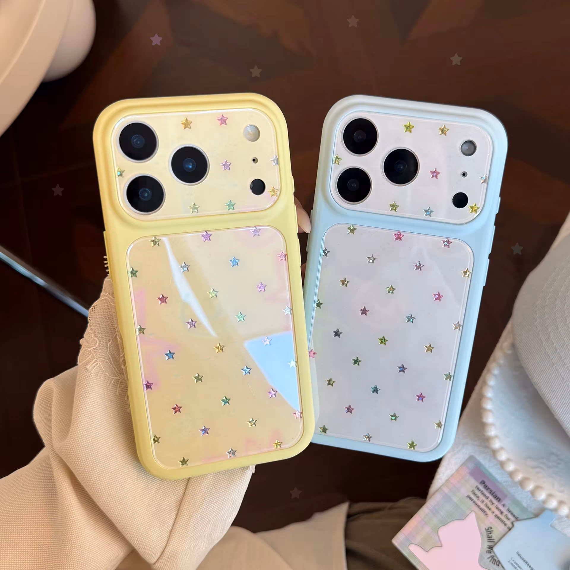 Korean Full Screen Gilding Colorful Stars Graffiti Pattern Phone Case For iPhone 17 16 15 13 14 Pro Max Shockproof Bumper Cover