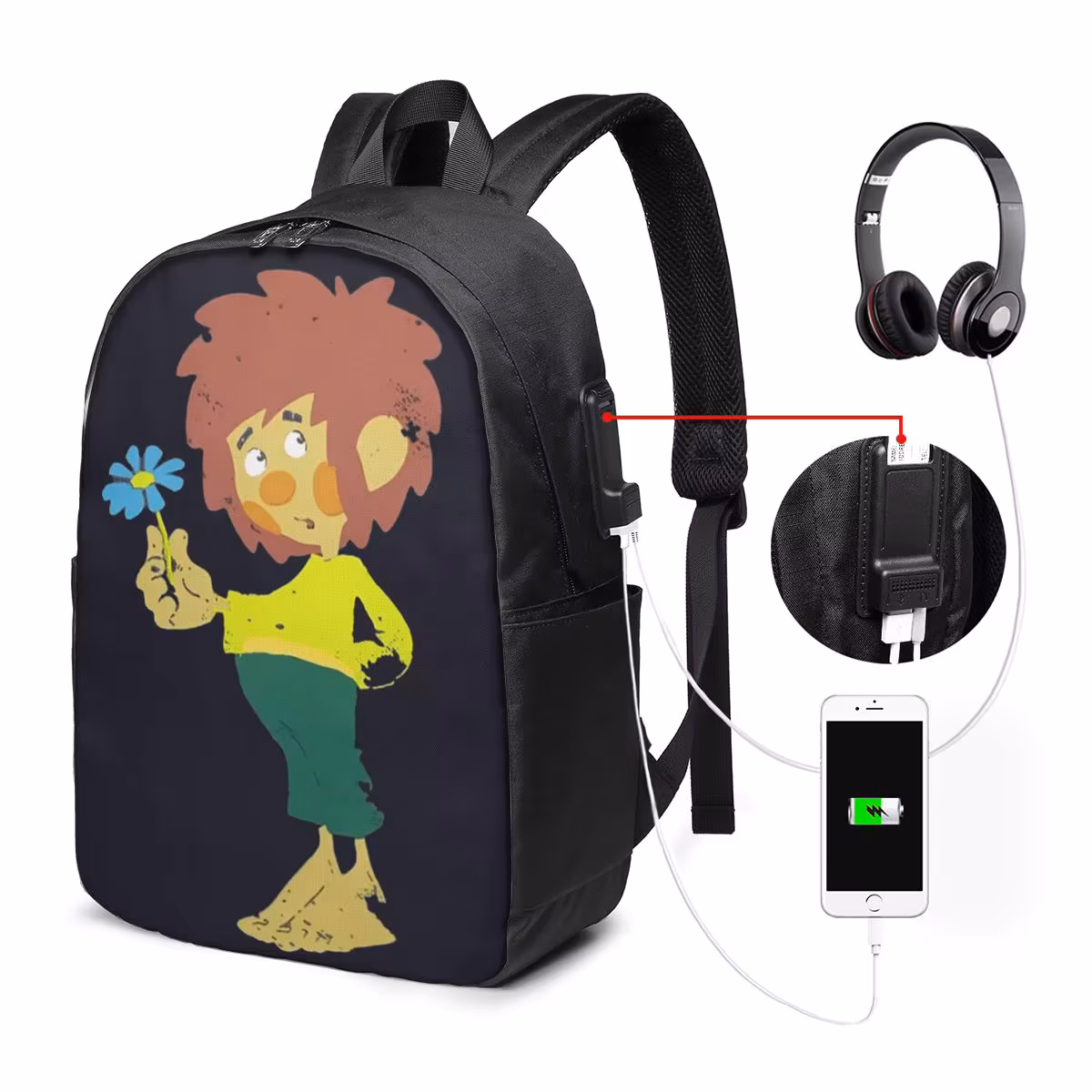 Pumuckl Blume - Figur Backpack Travel Notebook Bag Computer College Student School Bag Laptop Shoulder Bags for Men Women