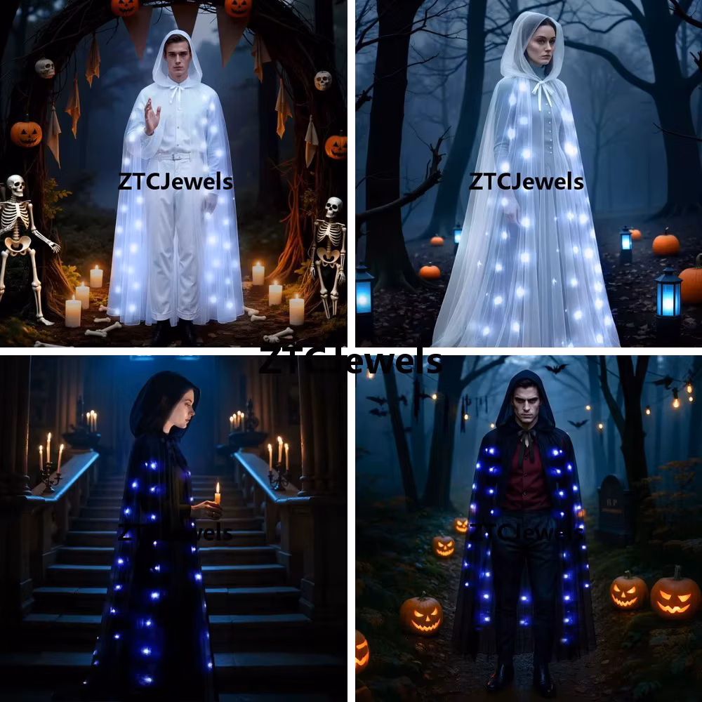 Led Light Up Cloak for Halloween Cosplay Vampire Witch Glowing Cape Costume Adult Unisex Carnival Party