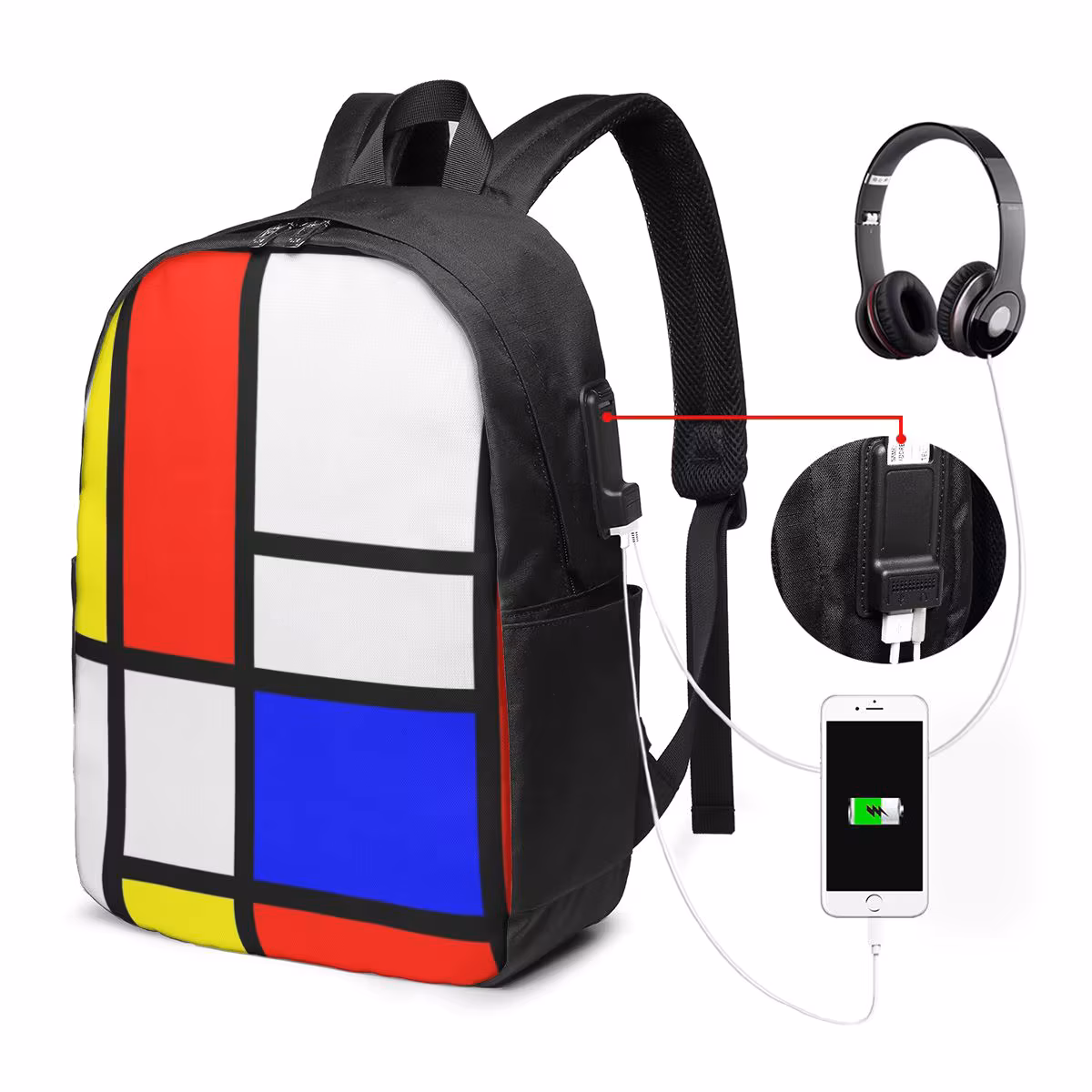 Piet Mondrian Composition Backpack Travel Notebook Bag Computer College Student School Bag Laptop Shoulder Bags for Men Women