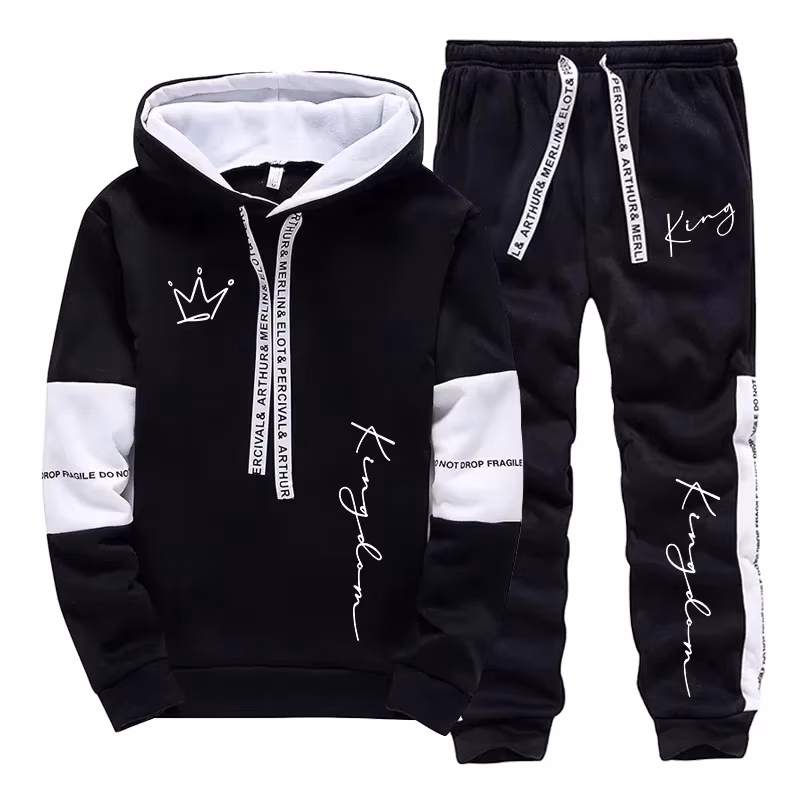 Urban Casual Fashion Sportswear Male Home Outdoor Trendy Hoodie Outfits King Letter Print Men's Set Hooded Sweatshirt Sweatpants