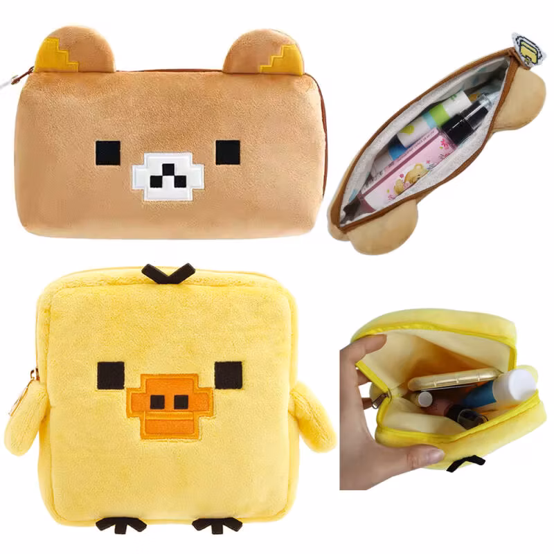 Rilakkuma Cartoon Kawaii Pixel Game Pack Plush Chicken Storage Bag Plush Cute Large Capacity Pencil Case Gifts for Boys Girls