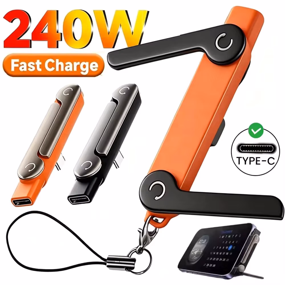 1pc Flat Type-C Phone Charging Bracket Adapter with 240 W Charging Support Otg Functionality Foldable Desktop Mounting Stan