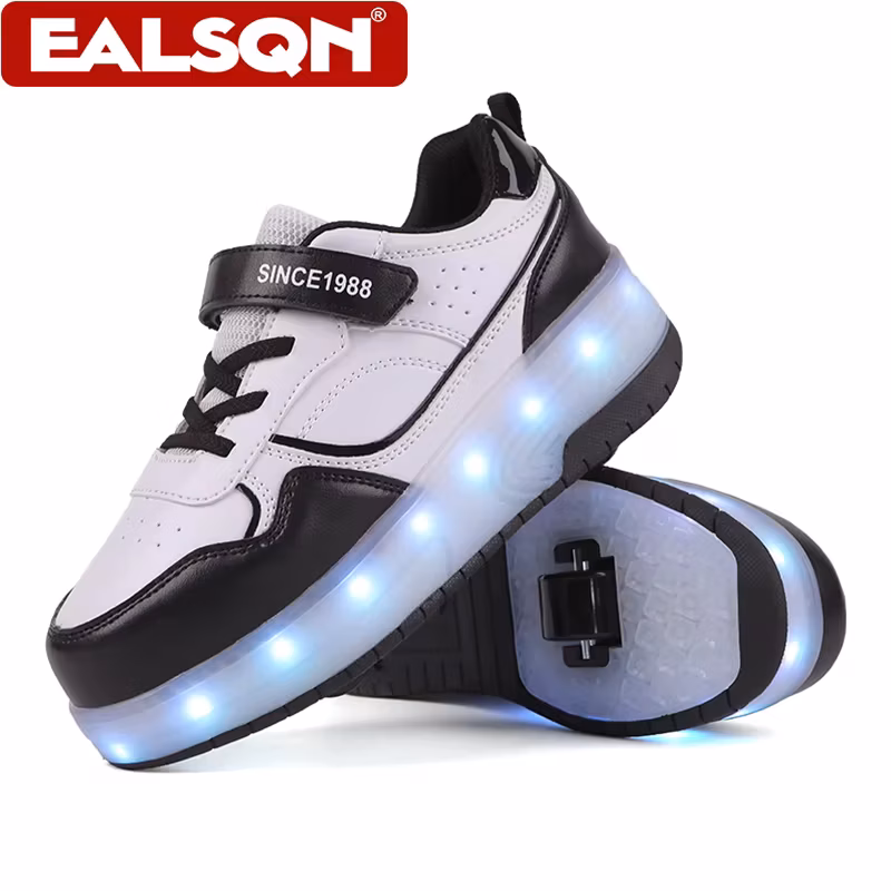 Children's Led Light Up Roller Skates Shoes Double-Wheel Design with Velcro Sports Walking Skates For Boys & Girls Gifts