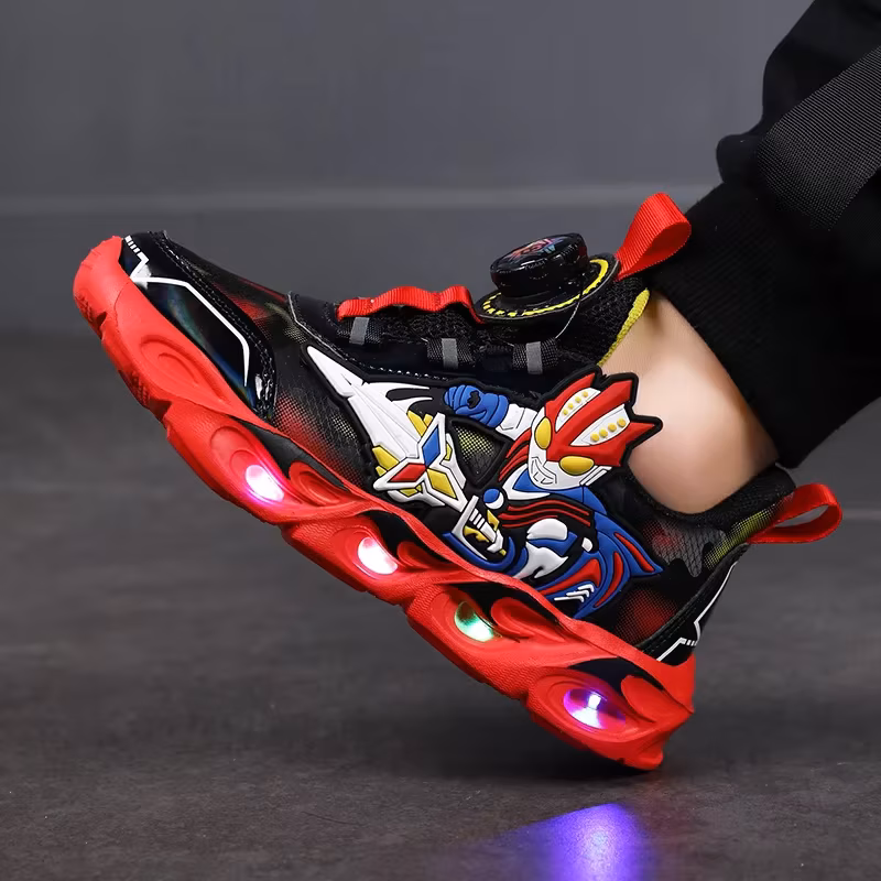 Boys Girls Sneakers Boots Led Footwear Luminous For Kids Light Button Lock Laces Shoes Cartoon Children's Baby Kids