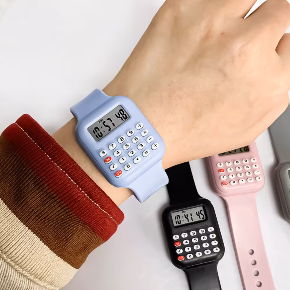 Rubber Strap Children Watch with Calculator Watches for Student Show Time and Date Digital Clock Kids Creative Calculator Watch