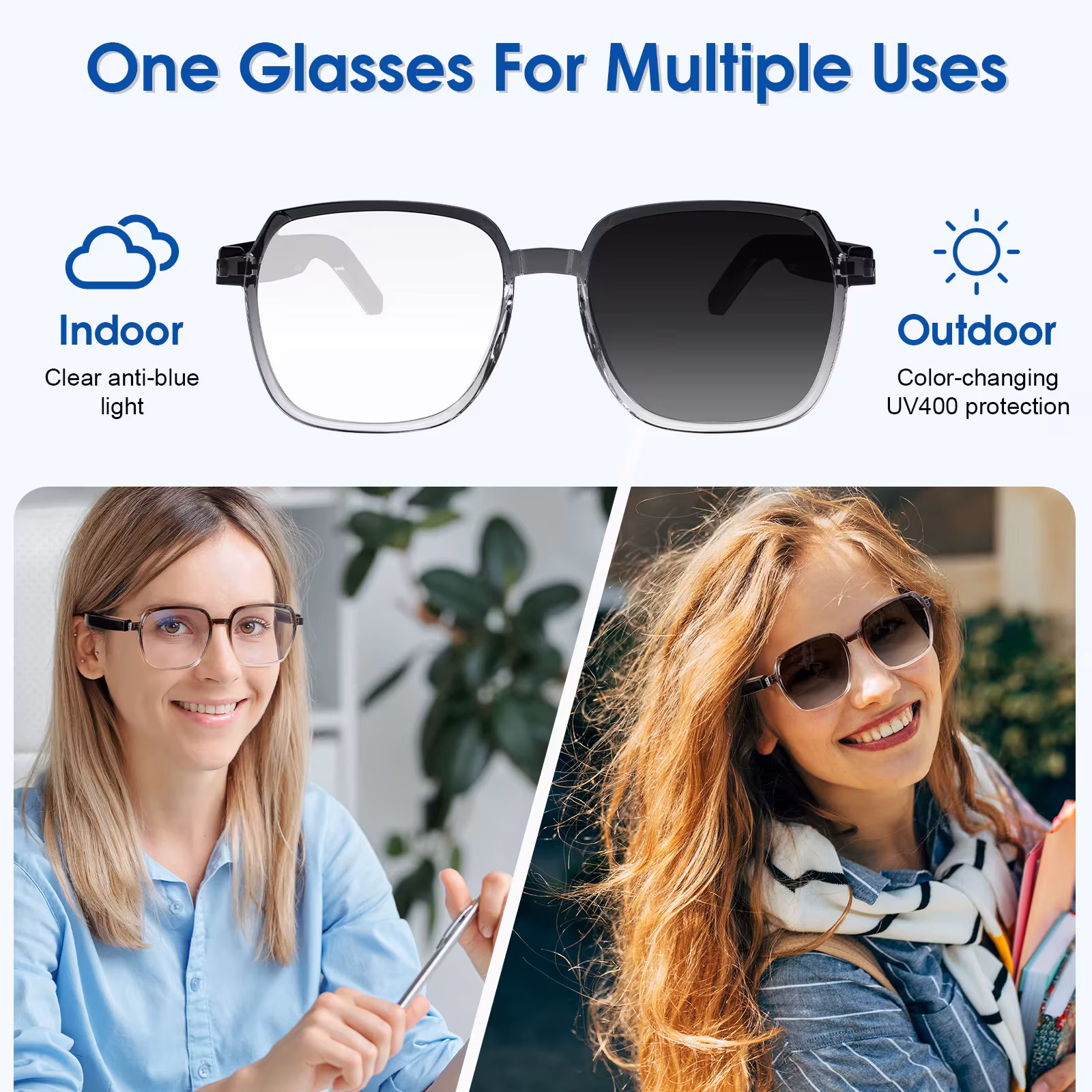 M10 ProC Intelligent Bluetooth AI Glasses 8KHD With Anti-blue Light For Listen Music Driving Voice Assistant Control