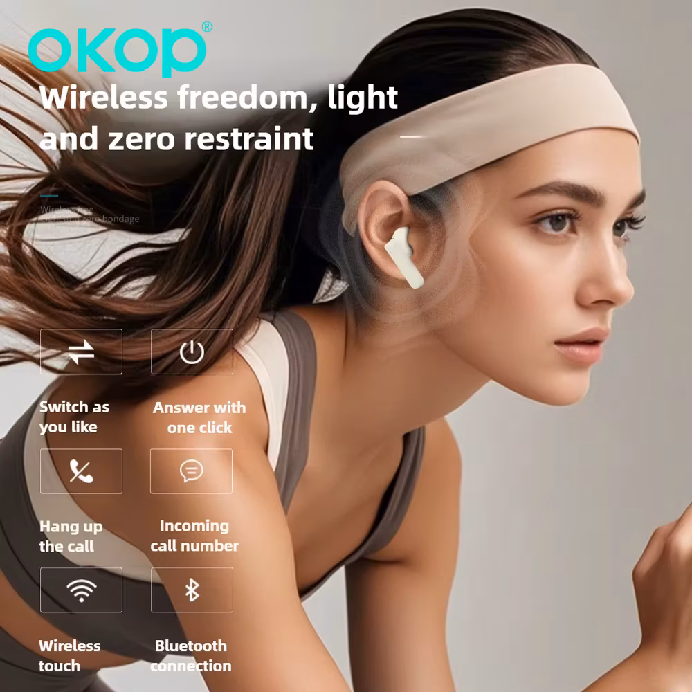 Okop AI Headset,Wireless Bluetooth Headset,in-ear Noise Canceling Headset,Outdoor Sports Headset,High-quality Music Game Headset