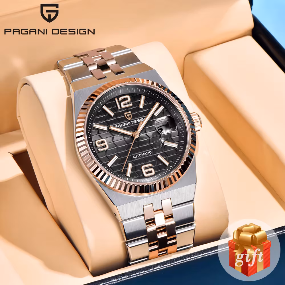 Pagani Design Business Men's Mechanical Automatic Watch Stainless Steel Waterproof Honeycomb Dial Luminous Gift Men's Watch+Box