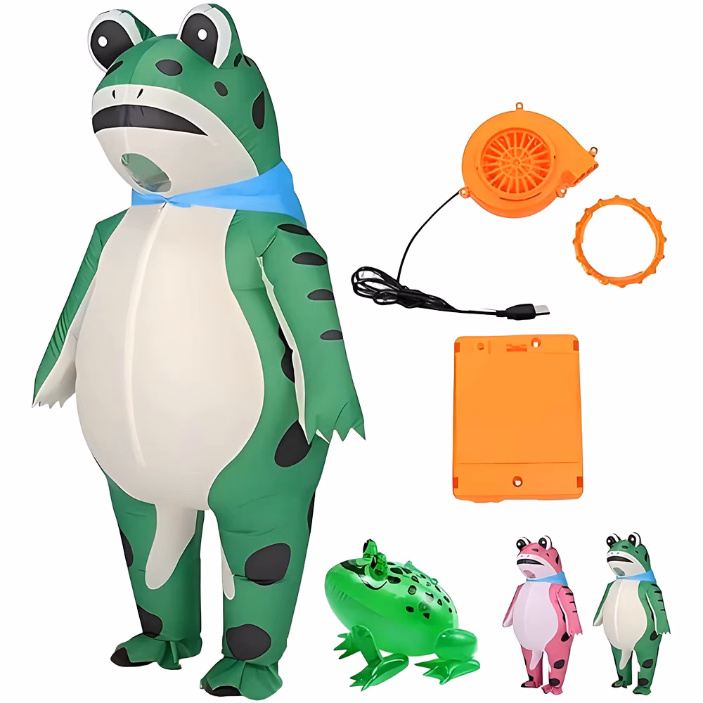 Zoetopkid Inflatable Frog Cosplay Costume Funny Blow Up Frog Costume with Air Pump Frogs Onesie Jumpsuit Halloween Costumes