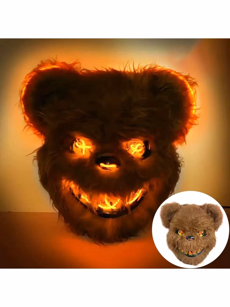 Led Plush Light Up Glowing Mask Animal Macabre Horror Full Face for Halloween Festival Masquerade Costume Accessory Adult Unisex