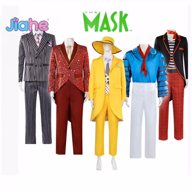 Jim Carrey Stanley Ipkiss Movie The Mask Cosplay Costume Unisex Adult pants Suit Uniform Halloween Carnival Party tuxedo