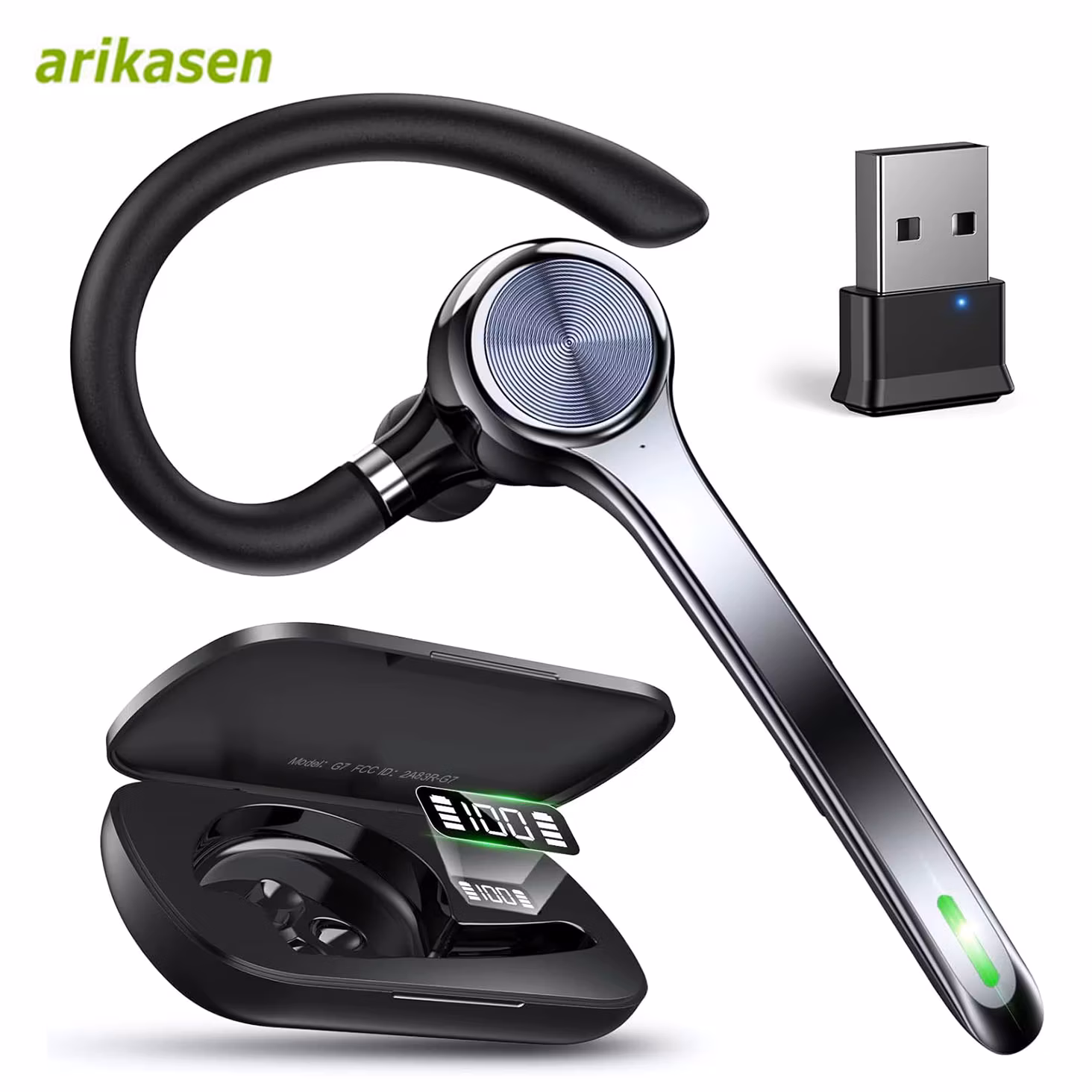Wireless Headset Single-Ear Bluetooth Headset with Noise-Canceling Mic and Usb Dongle Wireless Bluetooth Earpiece for Computer